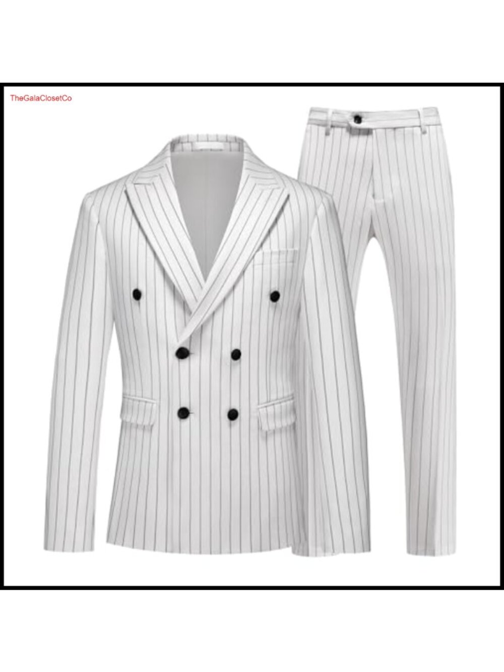 Men's Double Breasted Pinstripe Suit 2 Piece Slim Fit Tuxedo Groomsmen Wedding